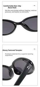 Detail of integrated non-slip nose pads and glossy temples on oval frame sunglasses
