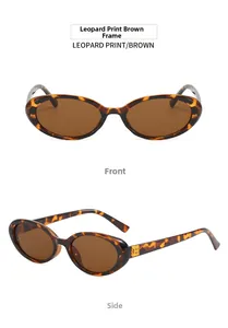 Front and side view of classic oval leopard print sunglasses with brown lenses