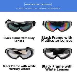 Detail view of four lens options for sports goggles including polarized and clear versions