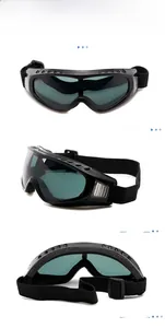 Tactical outdoor goggles with black frames and gray lenses shown from multiple angles