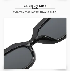 Macro shot of durable ergonomic integrated nose pads on black cat-eye sunglasses