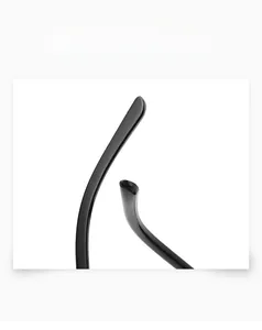 Detailed macro view of smooth and glossy black temple legs on retro cat-eye sunglasses
