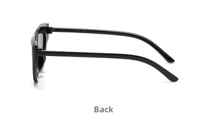 Detail view of small frame cat eye sunglasses showing temple specifications and back structure