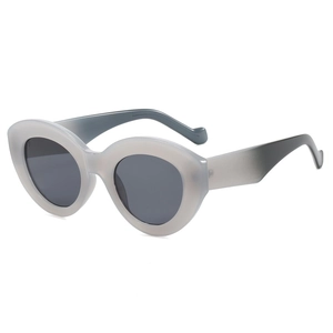 Retro oval sunglasses with grey gradient frames and thick wavy temples for men and women