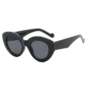 Vintage oval black thick frame sunglasses for men and women with dark tinted lenses