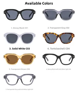 Detailed grid of vintage oversized square sunglasses and anti-blue light glasses in various colors