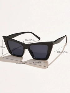Detailed size chart of cat eye sunglasses showing lens width and frame dimensions