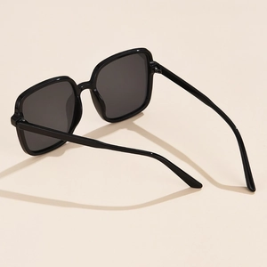 Classic oversized square black frame sunglasses with dark grey UV protective lenses