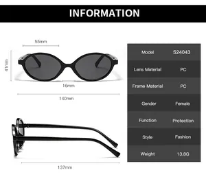 Detailed size chart for vintage small frame sunglasses with precise measurements