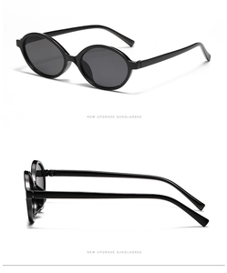 Detail view of foldable black round frame sunglasses with lightweight vintage design