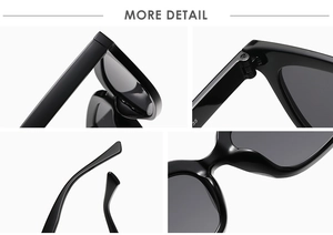 Close-up of small square sunglasses showing durable metal hinges and integrated nose pads