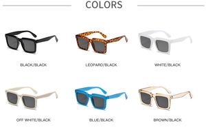Vue détaillée de six options de couleurs pour lunettes de soleil carrées rétro