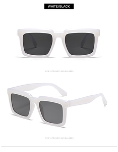 Vues frontale et latérale de lunettes de soleil carrées à monture blanche large
