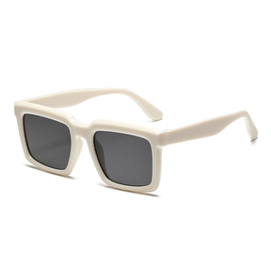 Lunettes de soleil carrées classiques avec monture blanc crème et verres gris fumés