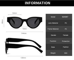 Specifiche dettagliate e parametri per occhiali da sole PC alla moda con montatura nera