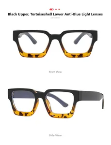 Front- und Seitenansicht der quadratischen schwarzen und Schildpatt Blaulichtfilter Brille