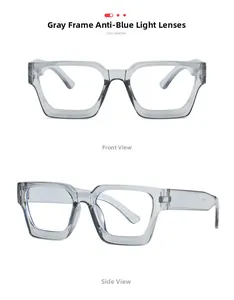 Detailansicht der transparent grauen quadratischen Anti-Blaulicht-Brille für Damen