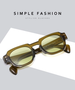 Detail view of olive green polygonal sunglasses frame with model 13717 specifications
