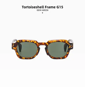 Macro detail of tortoiseshell polygon frame with G15 dark green lenses and silver dots