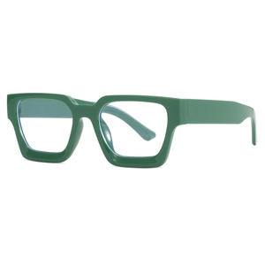 Grüne übergroße eckige Blaulichtfilter-Brille mit dickem Rahmen im modernen Retro-Stil
