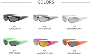 Collection de lunettes de soleil Y2K affichant six variations de couleurs et montures sport