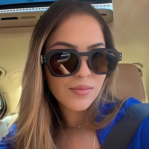 Fashionable thick black square sunglasses with double metal rivets and dark lenses