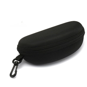 Hard Shell Sunglasses Case Portable Zippered Eyewear Protector With Hook Lightweight EVA Nylon Texture Travel Storage Black