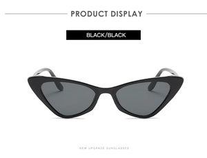 Front view of black cat-eye sunglasses with upgraded minimalist frame and dark lenses