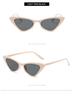 Front and side views of light pink cat-eye sunglasses with dark polarized lenses