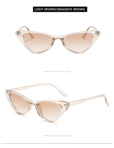 Multi-angle view of cat eye sunglasses with light brown gradient lenses and beige frame