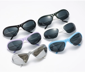 Collection of six Y2K semi-rimless sports sunglasses in various vibrant colors