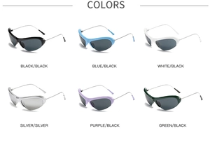 Collage of Y2K half-frame sunglasses in six colors including black, blue, and silver