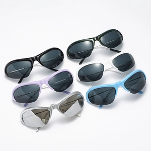 Y2K style wrap around sports sunglasses in multiple frame colors on white background