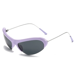 Y2K half-frame sunglasses with streamlined lilac frame and silver metal temples
