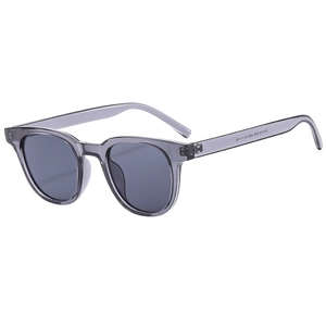 Classic small square sunglasses with transparent grey acetate frames and polarized lenses