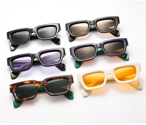 Detailed top view of retro square sunglasses in multiple stylish colors and thick frames