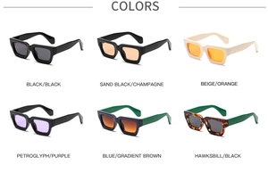Detailed grid display showing six color variants of retro square thick frame sunglasses