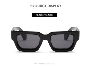 Front view of retro thick frame square sunglasses in glossy black finish