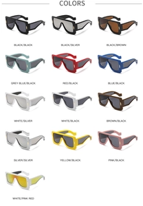 Selection of 13 oversized square sunglasses in various colors with metal accents