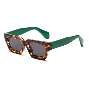 Retro square chunky sunglasses with tortoiseshell frame and vibrant green temples