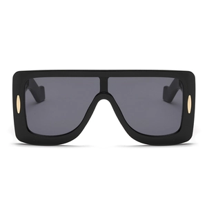 Retro flat top black oversized square sunglasses with gold accents and smoke gray lenses