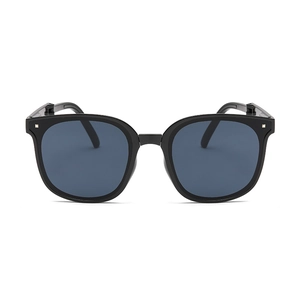 Ultralight folding black square sunglasses for women with metallic rivets and dark lenses