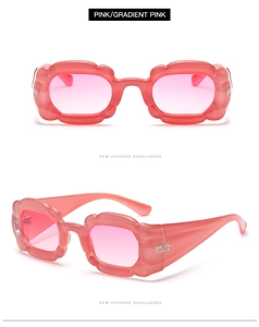 Rosa gewellte Blüten-Sonnenbrille mit Verlaufsgläsern in Vorder- und Seitenansicht
