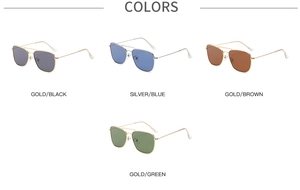 Quatre options de couleurs de lunettes de soleil aviateur carrées avec monture métallique