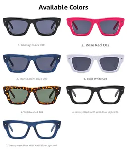Classic rectangle sunglasses collection in various colors with metallic stud accents