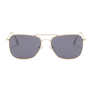 Lunettes de soleil carrées classiques en métal doré avec verres gris et double pont
