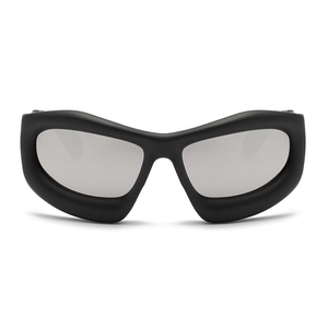 Chic Y2K chunky frame black sunglasses with grey lenses in a stylish visor design