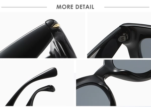 Macro view of golden metal hinges and thick glossy frames on vintage oval sunglasses