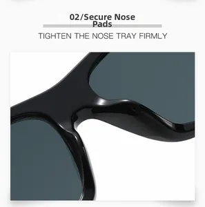 Detail view of the sturdy integrated nose pads on black oval sunglasses frame