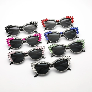Luxury rhinestone cat-eye sunglasses for women in seven vibrant color variants